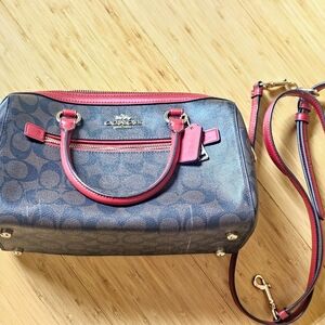 Coach Brown Signature Satchel with Red Trim